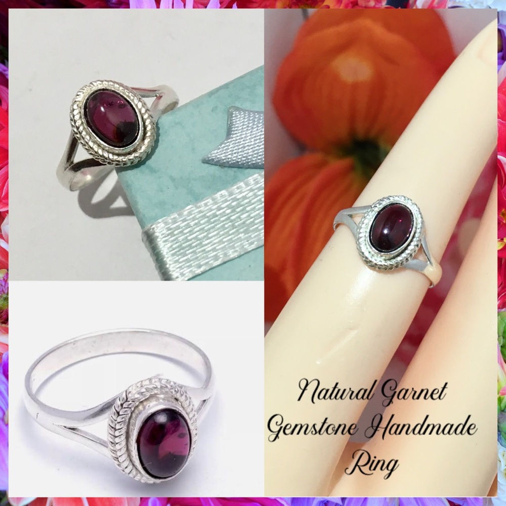 Dainty Natural Garnet Gemstone Handmade Boho Ring